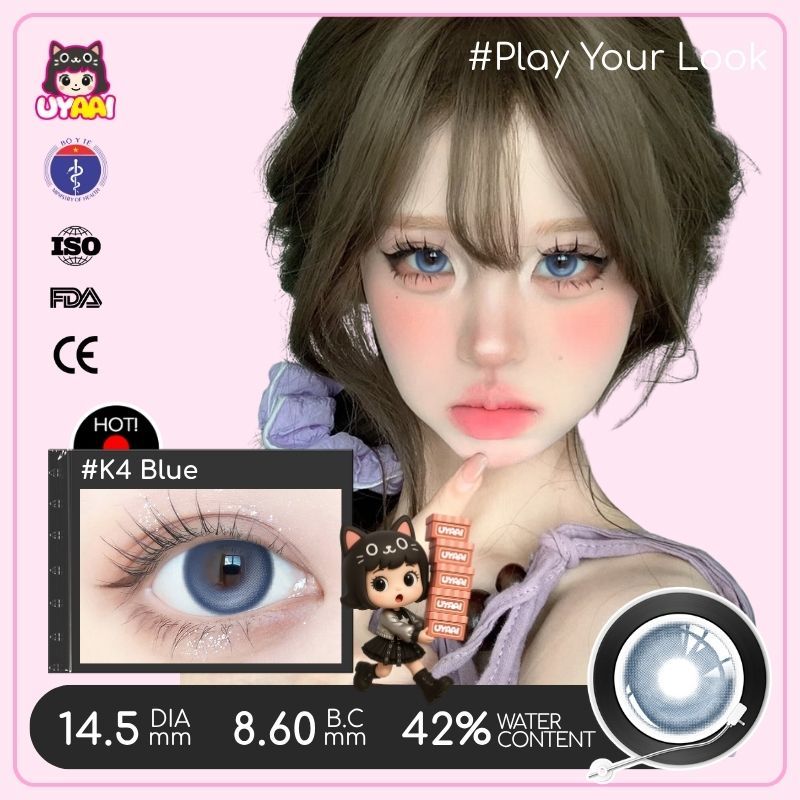 【Số đo 0-6】Kính áp tròng màu UYAAI K4 Blue 6 tháng