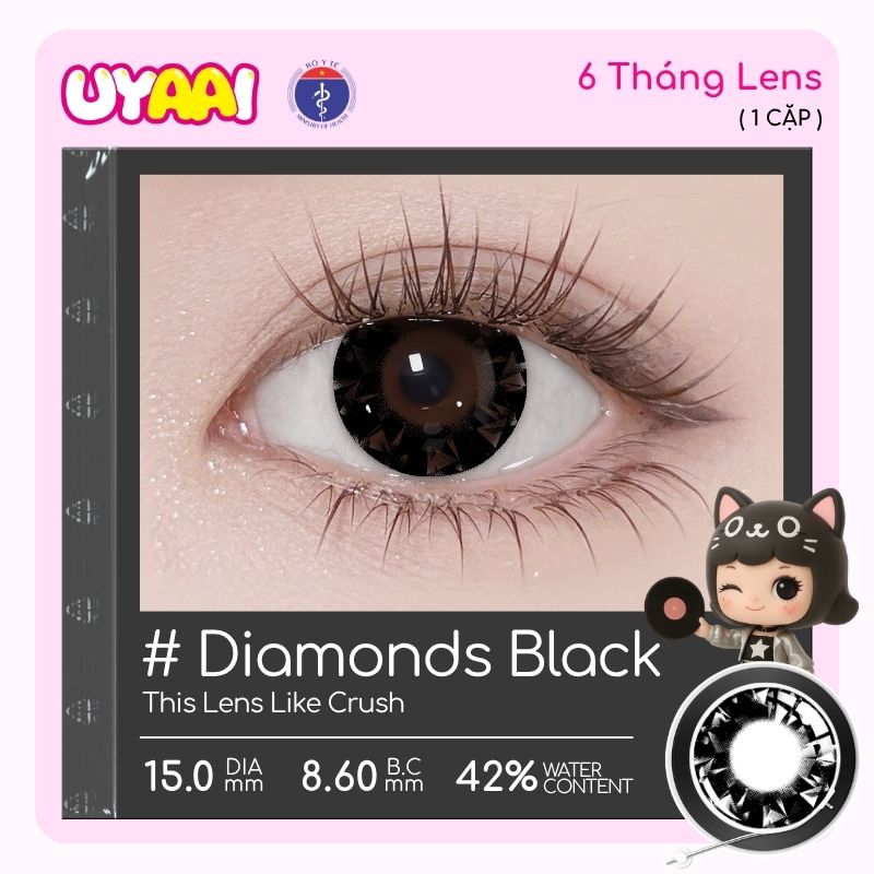Kính áp tròng màu UYAAI Diamonds Black 6 tháng