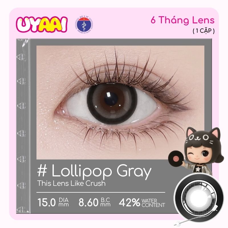 Kính áp tròng màu UYAAI Lollipop Gray 6 tháng