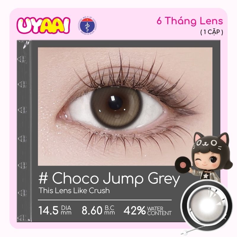 【MỚI】Kính áp tròng màu UYAAI Choco Jump Grey 6 tháng