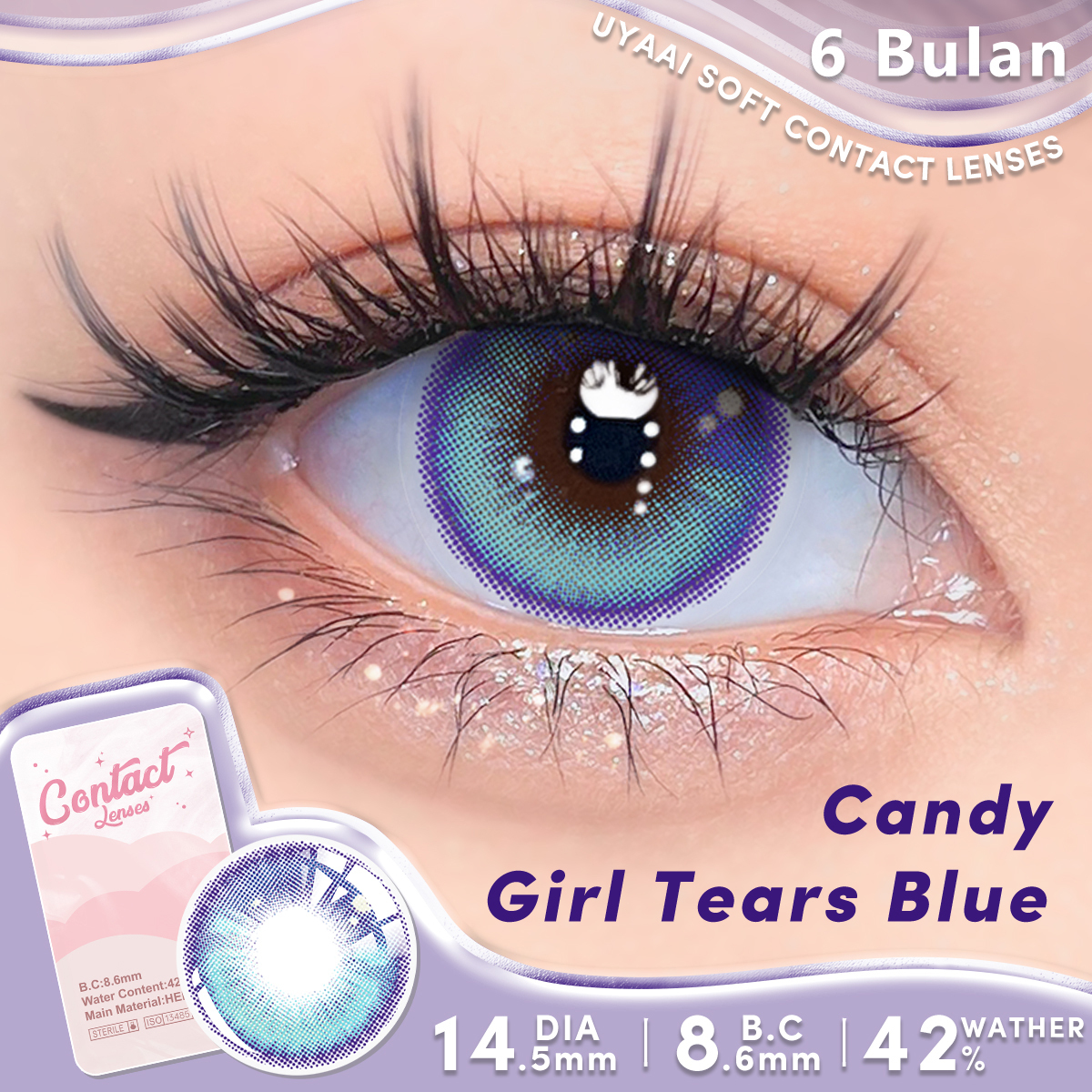 Kính áp tròng màu UYAAI Girl Tears Blue 6 tháng