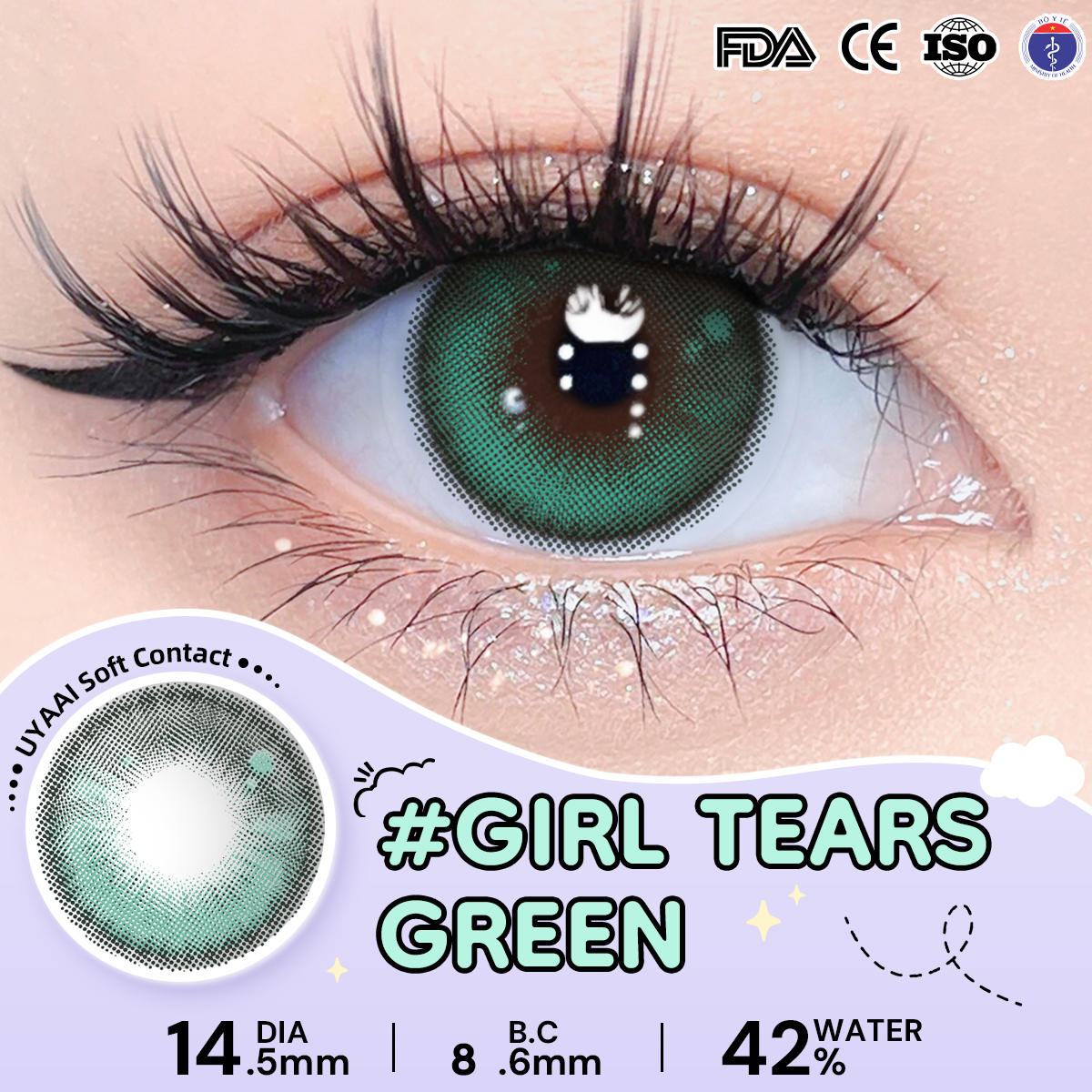 Kính áp tròng màu UYAAI Girl Tears Green 6 tháng