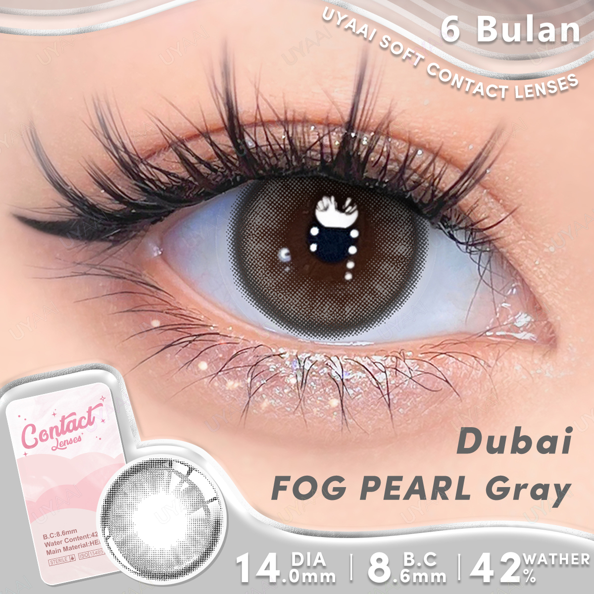 【Số đo 0-4】Kính áp tròng màu UYAAI FOG PEARL Gray 6 tháng