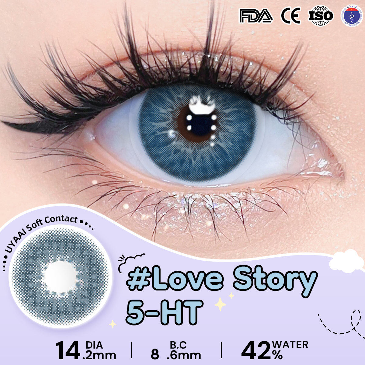 【Số đo 0-3】Kính áp tròng màu UYAAI Love Story 5-HT 6 tháng