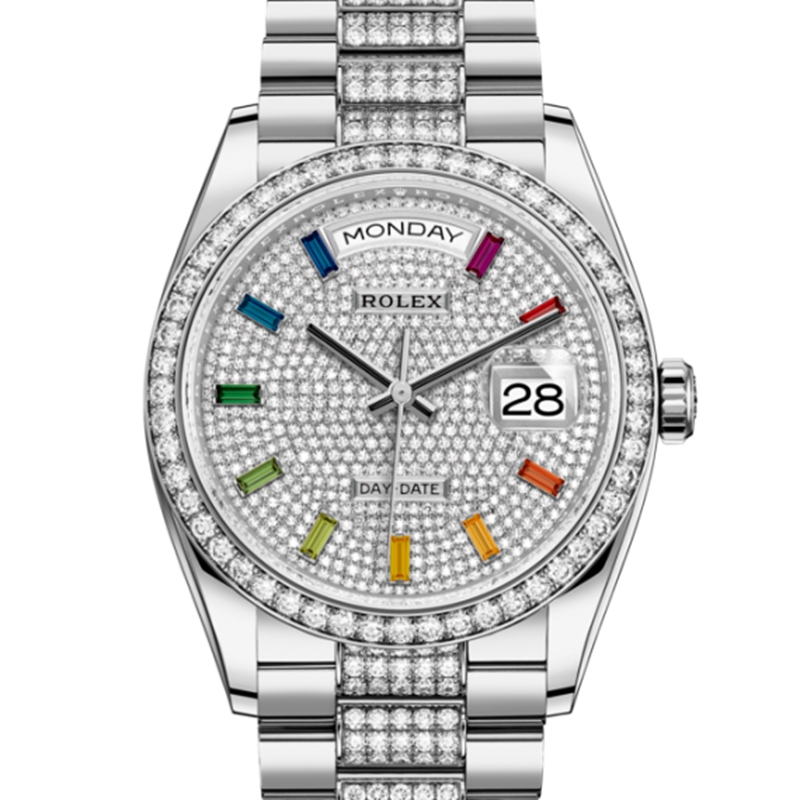128349 デイデイト 36 オイスター、36 mm、ホワイトゴールド、ダイヤモンド