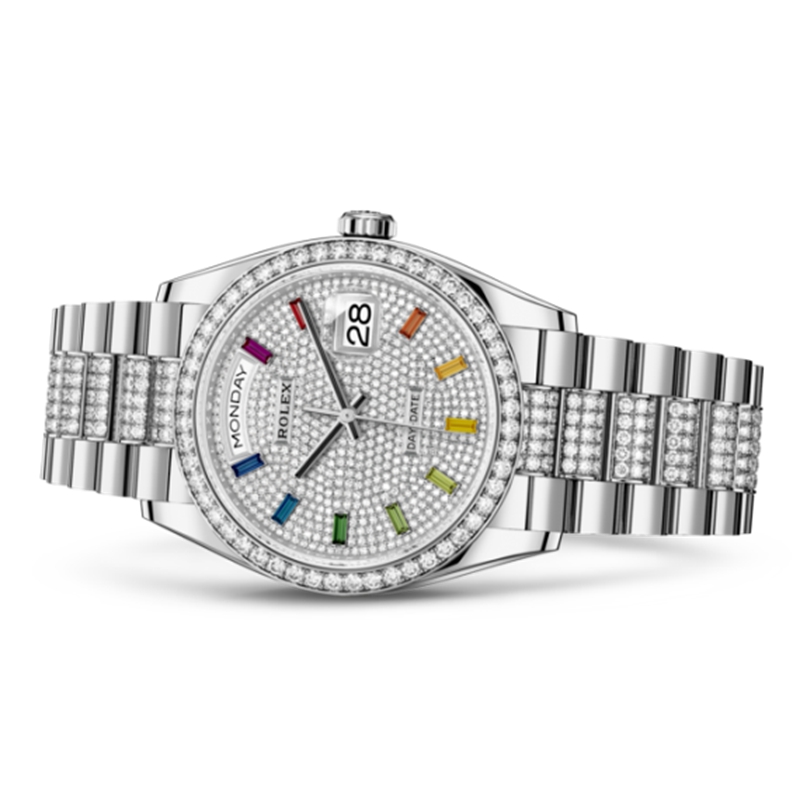 128349 デイデイト 36 オイスター、36 mm、ホワイトゴールド、ダイヤモンド