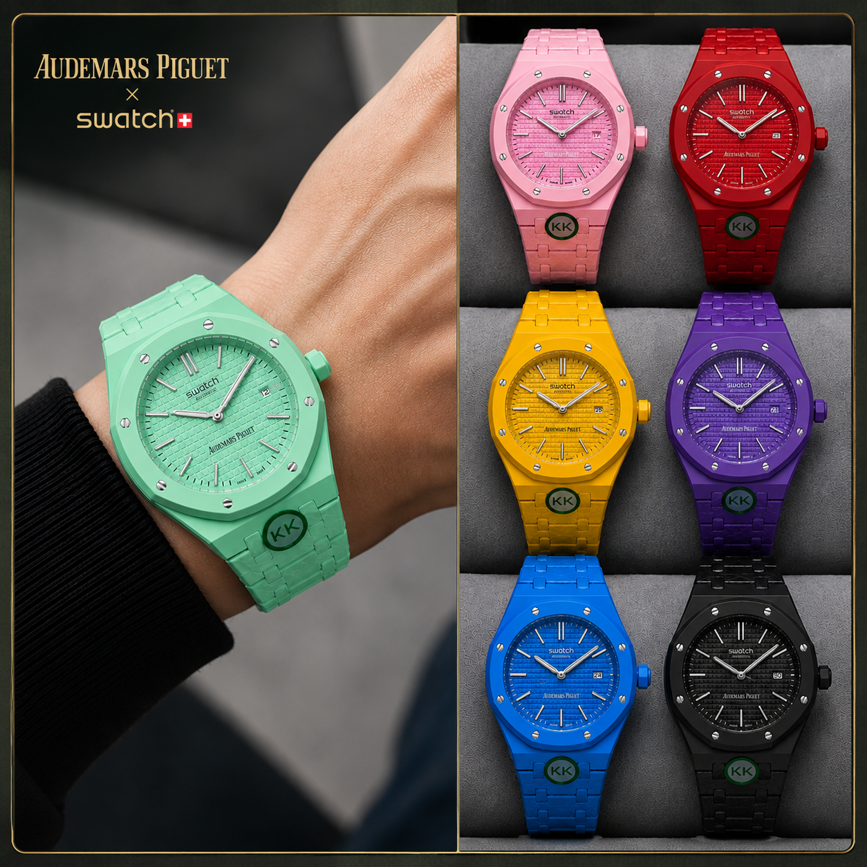 AP × Swatch 愛彼×スウォッチ コラボデザイン メンズ レディース 腕時計 ロイヤルオークスタイル クォーツ腕時計 カジュアル 防水 カラフル ファッションウォッチ