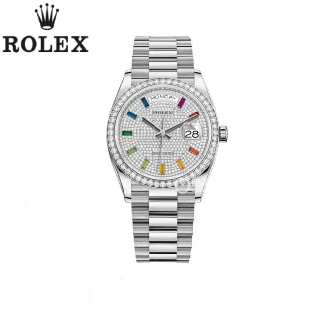 128349 デイデイト 36 オイスター、36 mm、ホワイトゴールド、ダイヤモンド