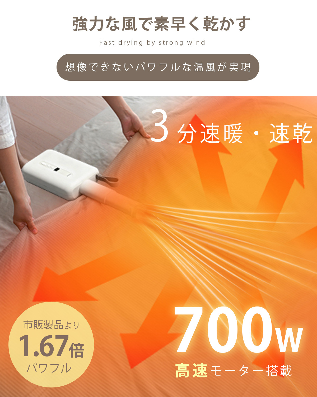 布団乾燥機 速暖 超コンパクト設計 スッキリ収納 1秒引き出しホース ダニ退治 一台多役 パワフル 布団あたため 衣類乾燥 操作簡単 持ち運び易い BW110
