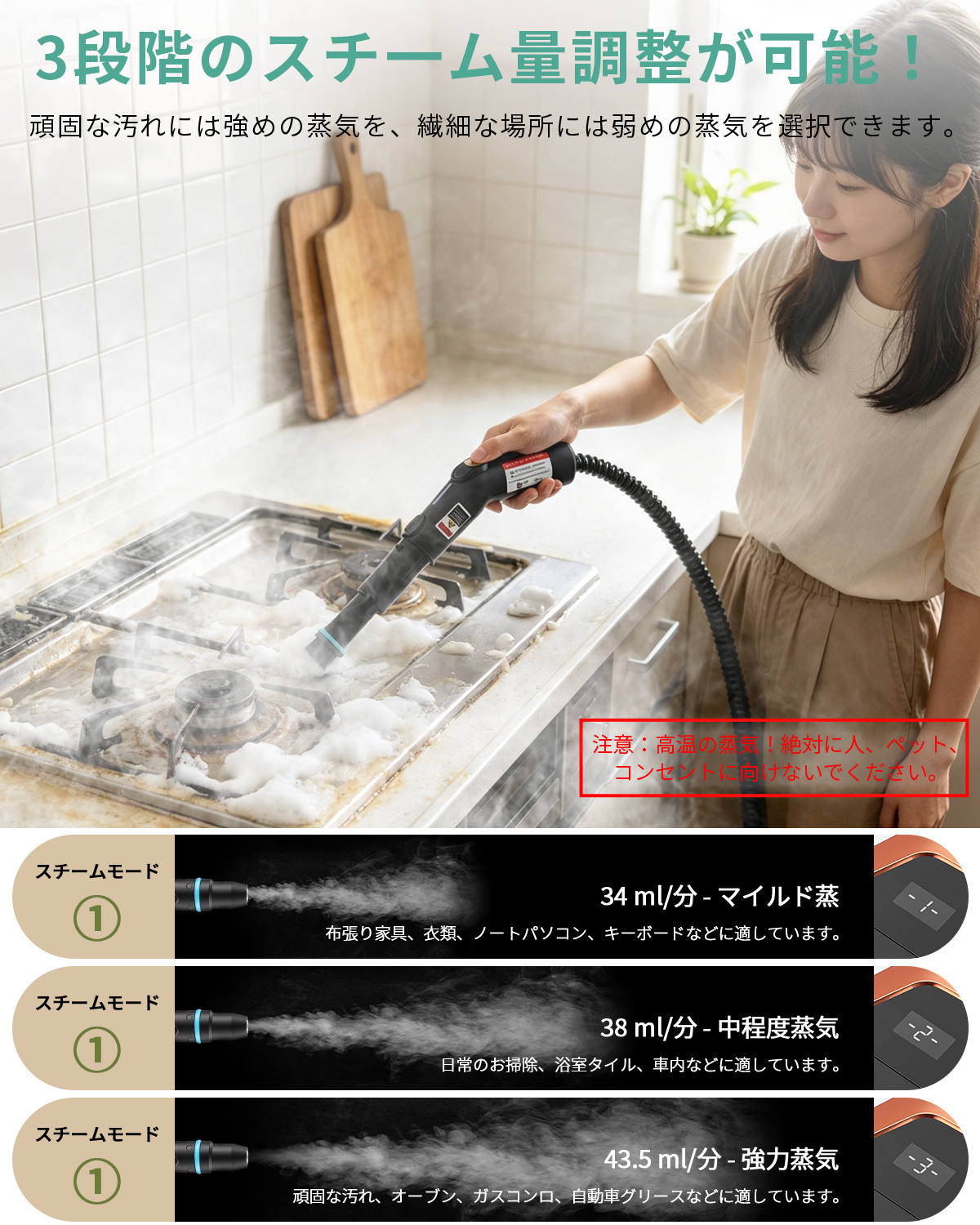 【12秒速熱・油汚れ即落ち】evove スチームクリーナー SC02