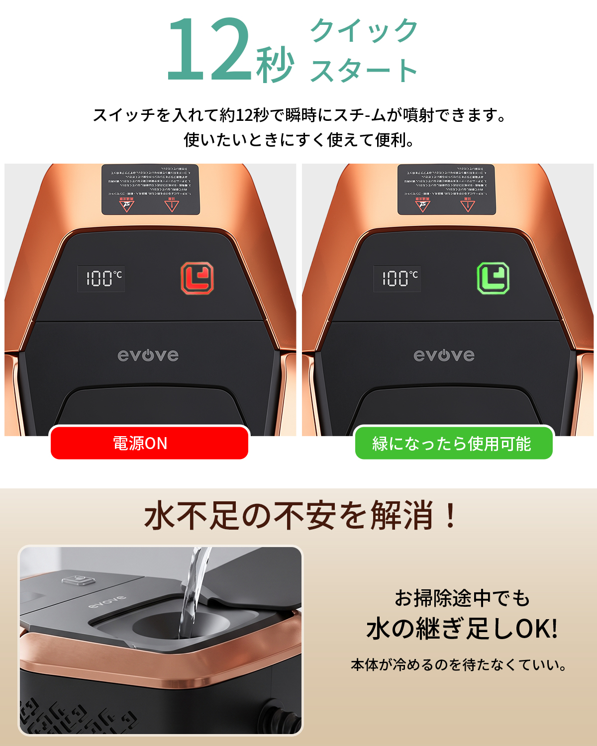 【12秒速熱・油汚れ即落ち】evove スチームクリーナー SC02