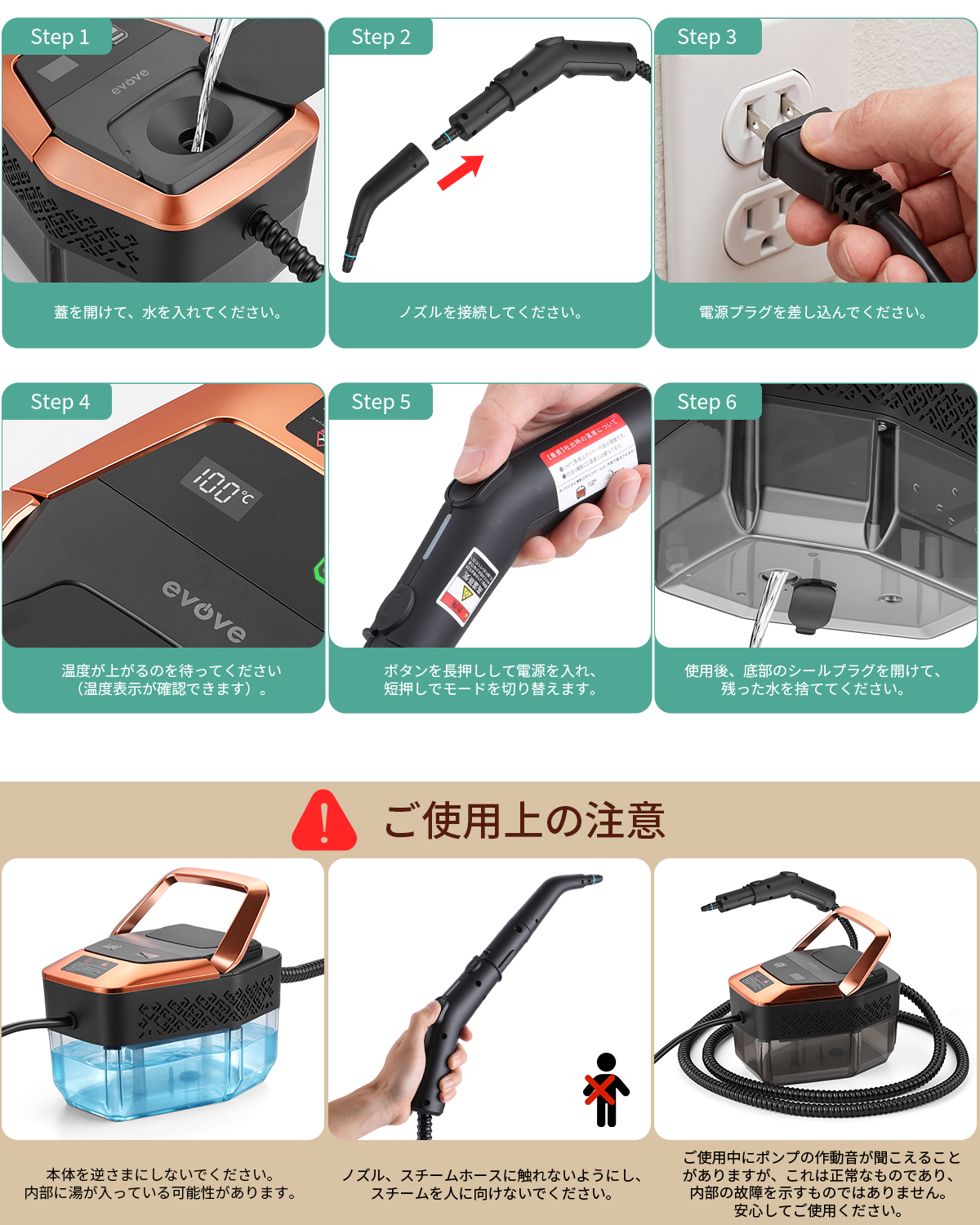【12秒速熱・油汚れ即落ち】evove スチームクリーナー SC02