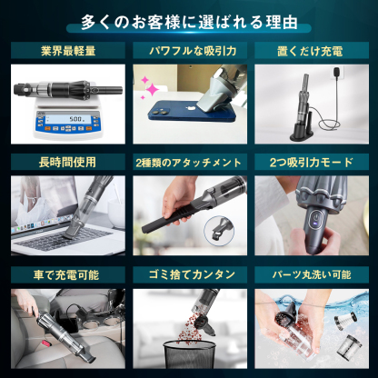 ハンディクリーナー 15Kpa ブラシレスモーター コードレス 30分間連続稼働 充電式 サイクロン 収納充電2in1 超強吸引力 車内 紙パック不要 車 掃除機 コードレス ハンディ そうじき K12
