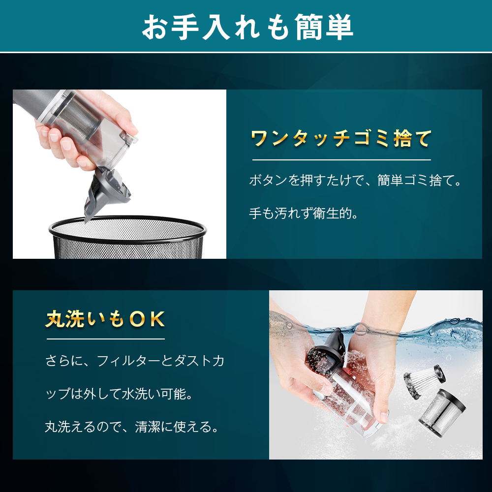 ハンディクリーナー 15Kpa ブラシレスモーター コードレス 30分間連続稼働 充電式 サイクロン 収納充電2in1 超強吸引力 車内 紙パック不要 車 掃除機 コードレス ハンディ そうじき K12