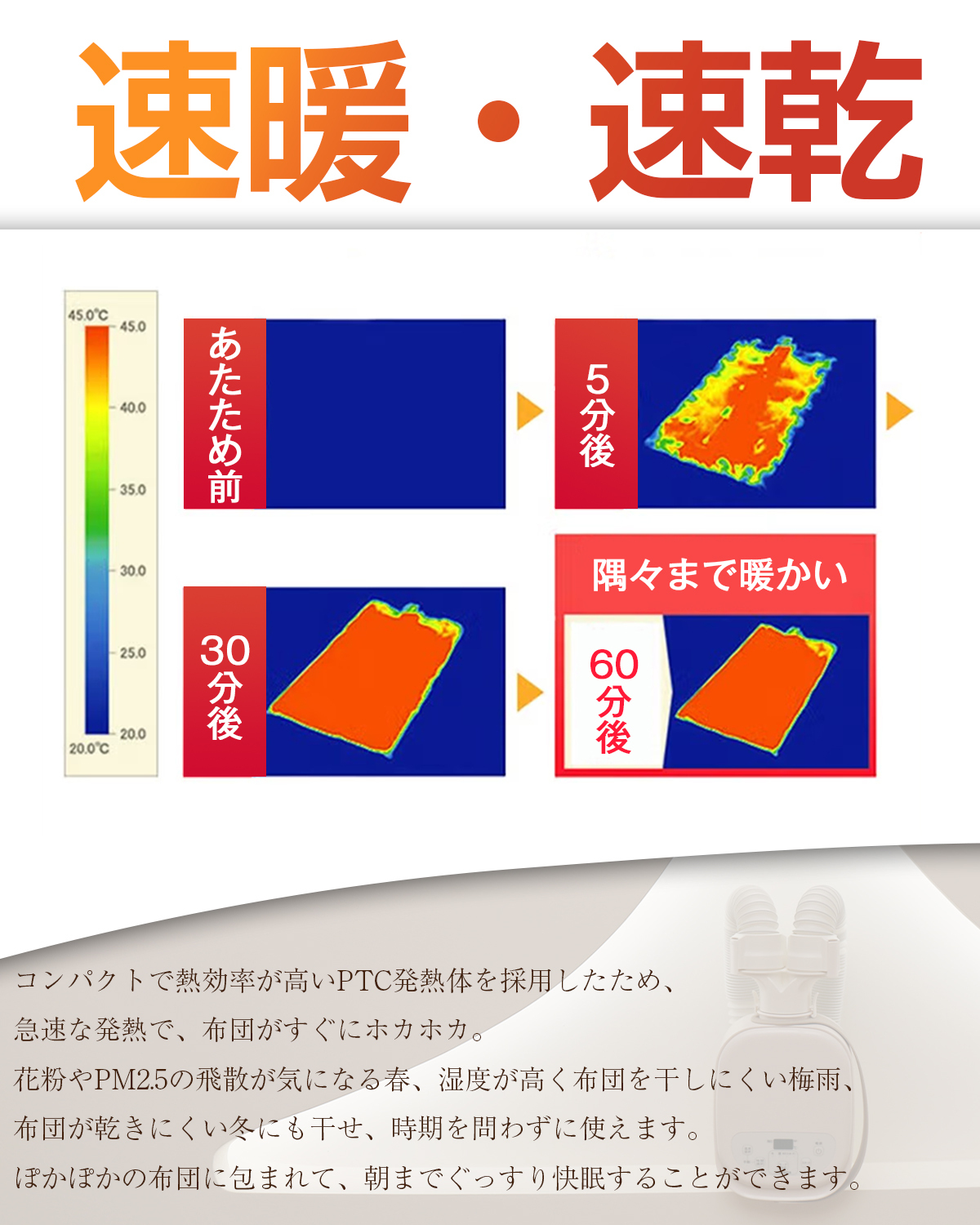 布団乾燥機 ふとん乾燥機 2本ノズル 布団・靴2組 コンパクト 5分速乾 靴乾燥 ダニ退治 布団 ハイパワー マット不要 除湿 衣類乾燥機 衣類乾燥 梅雨対策 BW102