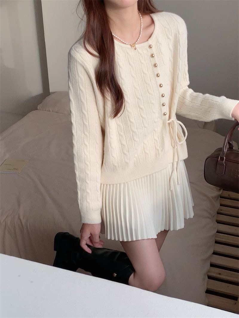 溫柔奶系藍色麻花|日系內搭針織上衣|開衫設計感|慵懶寬鬆毛衣女針織上衣