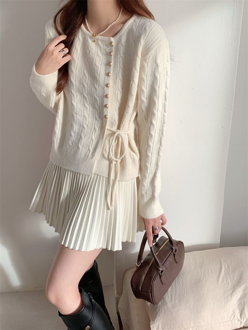 溫柔奶系藍色麻花|日系內搭針織上衣|開衫設計感|慵懶寬鬆毛衣女針織上衣