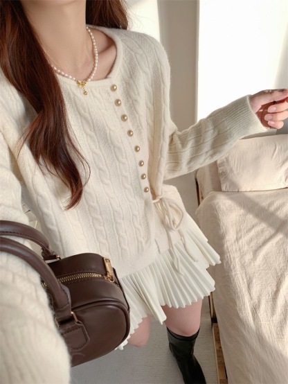 溫柔奶系藍色麻花|日系內搭針織上衣|開衫設計感|慵懶寬鬆毛衣女針織上衣