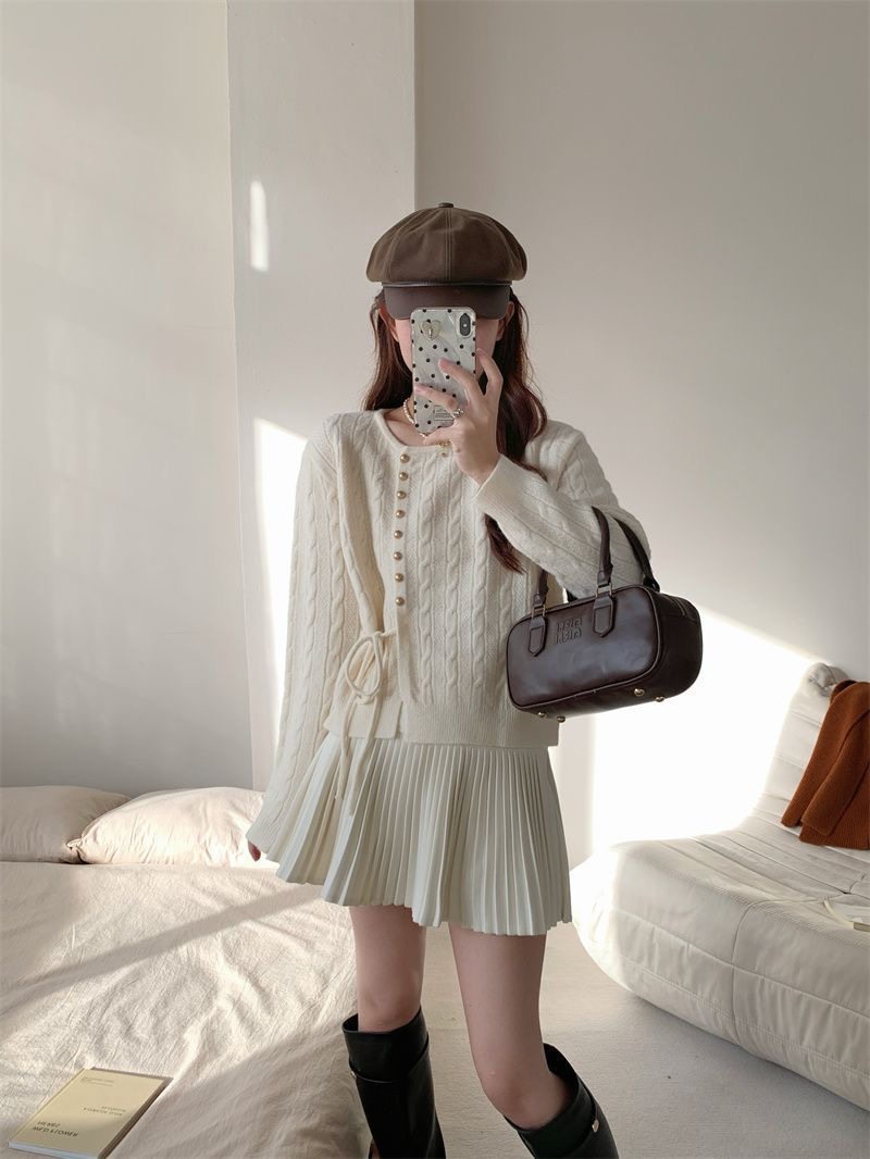 溫柔奶系藍色麻花|日系內搭針織上衣|開衫設計感|慵懶寬鬆毛衣女針織上衣