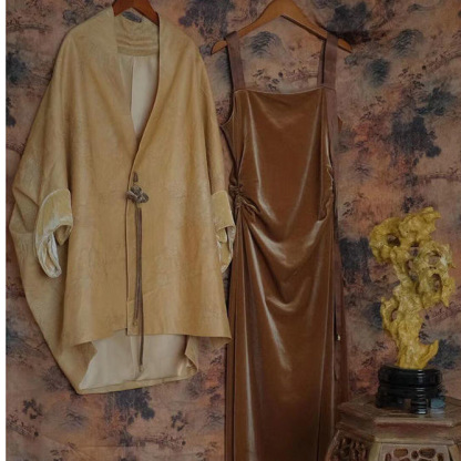 『1萬人收藏』絲絨吊帶連衣裙套裝|國風高級氛圍感套裝|新中式時尚小眾