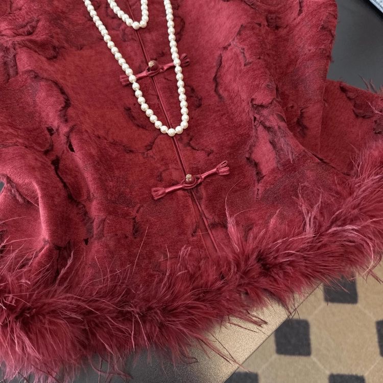 新春國風紅色提花馬甲|高級感駝拼接上衣|夾棉外穿下擺貴氣款|背心高級感新中式