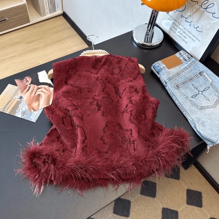 新春國風紅色提花馬甲|高級感駝拼接上衣|夾棉外穿下擺貴氣款|背心高級感新中式