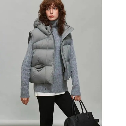 高品質連帽羽絨背心 | 輕柔蓬鬆小個子專屬 | 短版寬鬆秋冬時尚外套