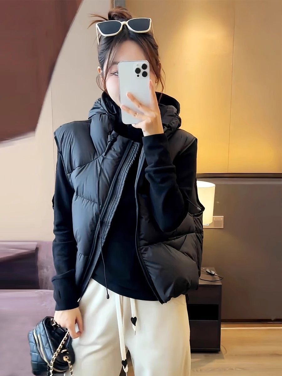 高品質連帽羽絨背心 | 輕柔蓬鬆小個子專屬 | 短版寬鬆秋冬時尚外套