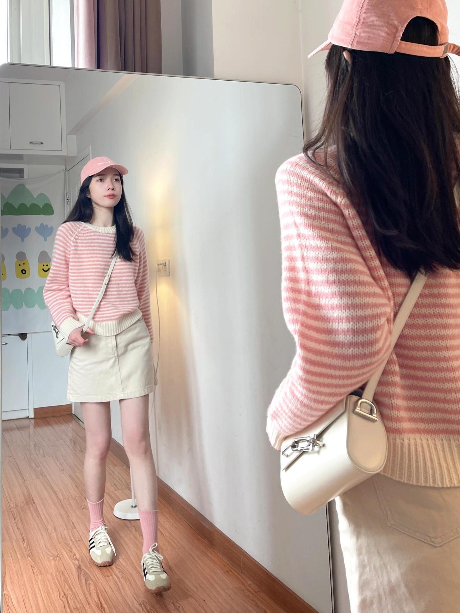 『單件包郵』粉色多巴胺顯嫩針織衫 | 秋冬季慵懶風時髦氣質上衣 | 寬鬆顯瘦毛線衣