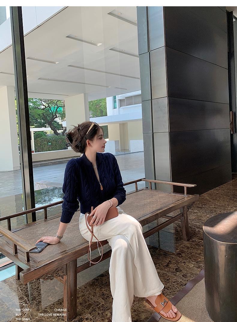 甜美絞紋收腰顯瘦針織| 軟糯短版毛線開襟衫| 氣質款針織上衣