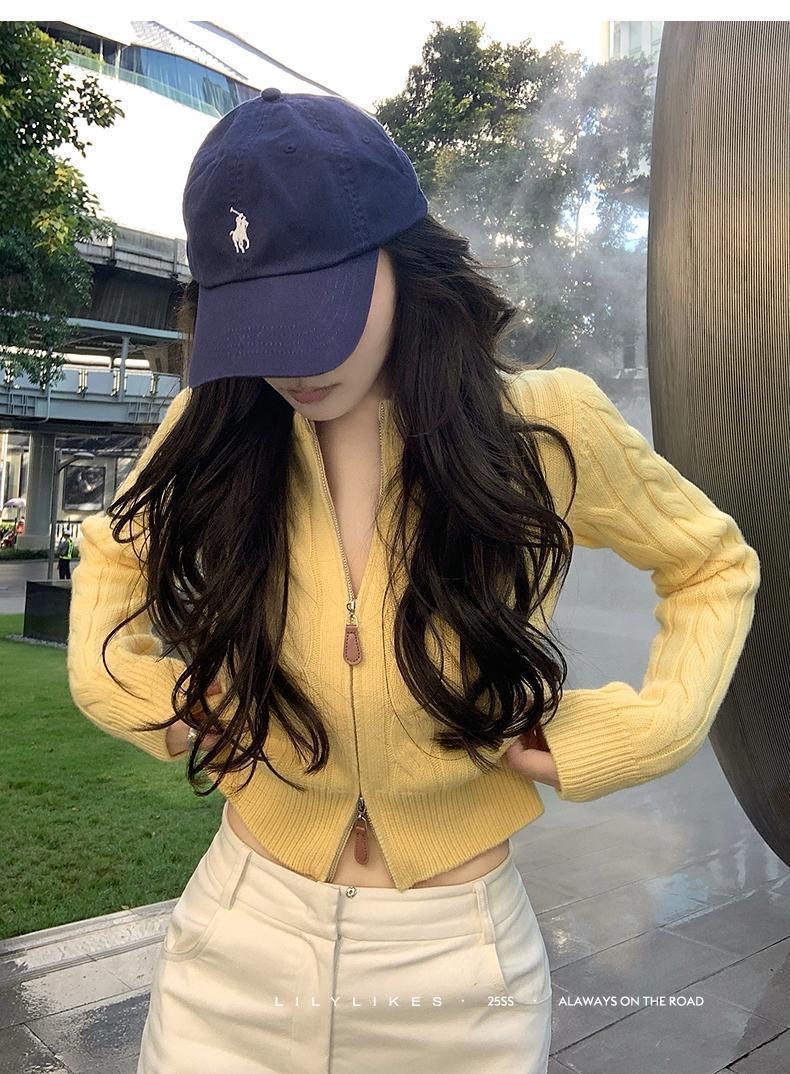 甜美絞紋收腰顯瘦針織| 軟糯短版毛線開襟衫| 氣質款針織上衣