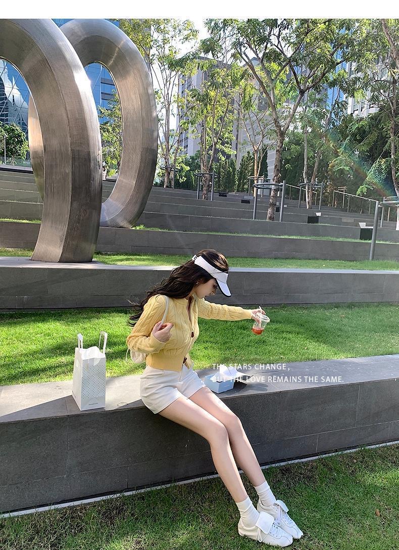 甜美絞紋收腰顯瘦針織| 軟糯短版毛線開襟衫| 氣質款針織上衣