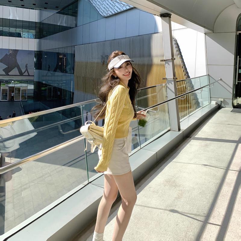 甜美絞紋收腰顯瘦針織| 軟糯短版毛線開襟衫| 氣質款針織上衣