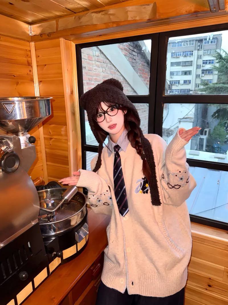 秋季新款氛圍感軟糯刺繡開衫 | 慵懶寬鬆針織外套毛衣