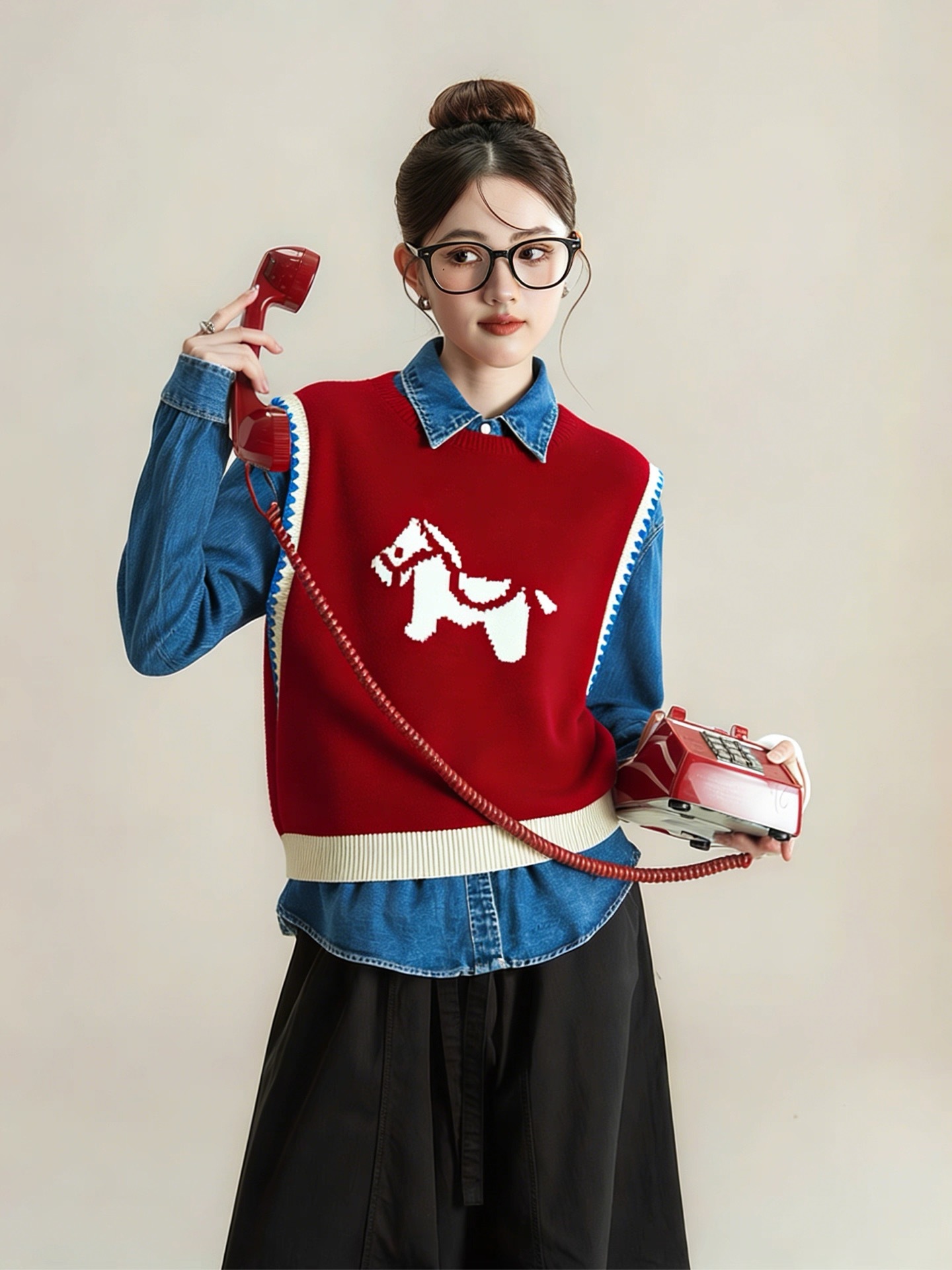 『馬年新春款』紅色針織馬甲|新年小馬提花外搭疊穿背心上衣