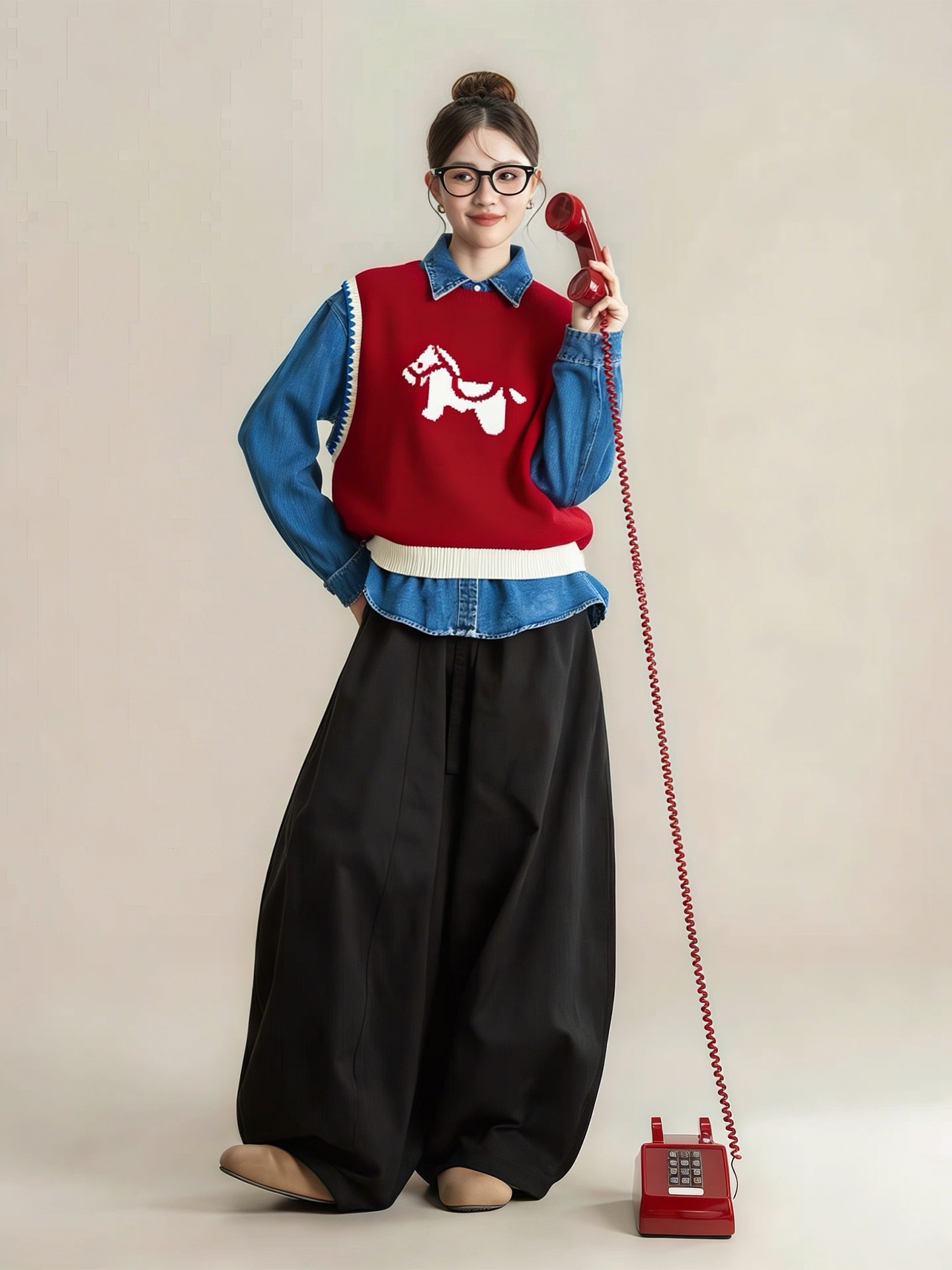 『馬年新春款』紅色針織馬甲|新年小馬提花外搭疊穿背心上衣