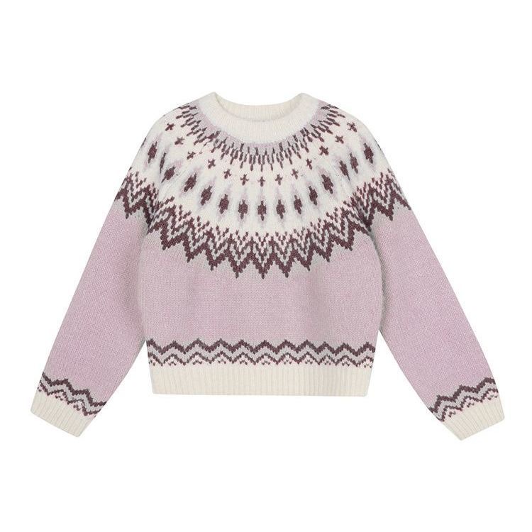 2026秋冬新款費爾島女款軟糯針織衫| 北歐復古慵懶風加厚套頭繡花毛衣