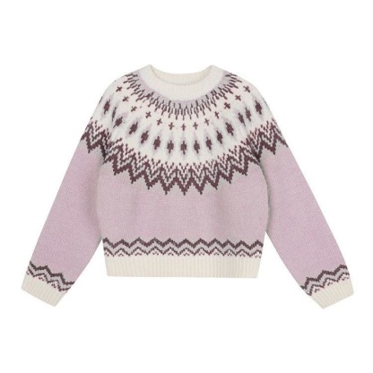 2026秋冬新款費爾島女款軟糯針織衫| 北歐復古慵懶風加厚套頭繡花毛衣