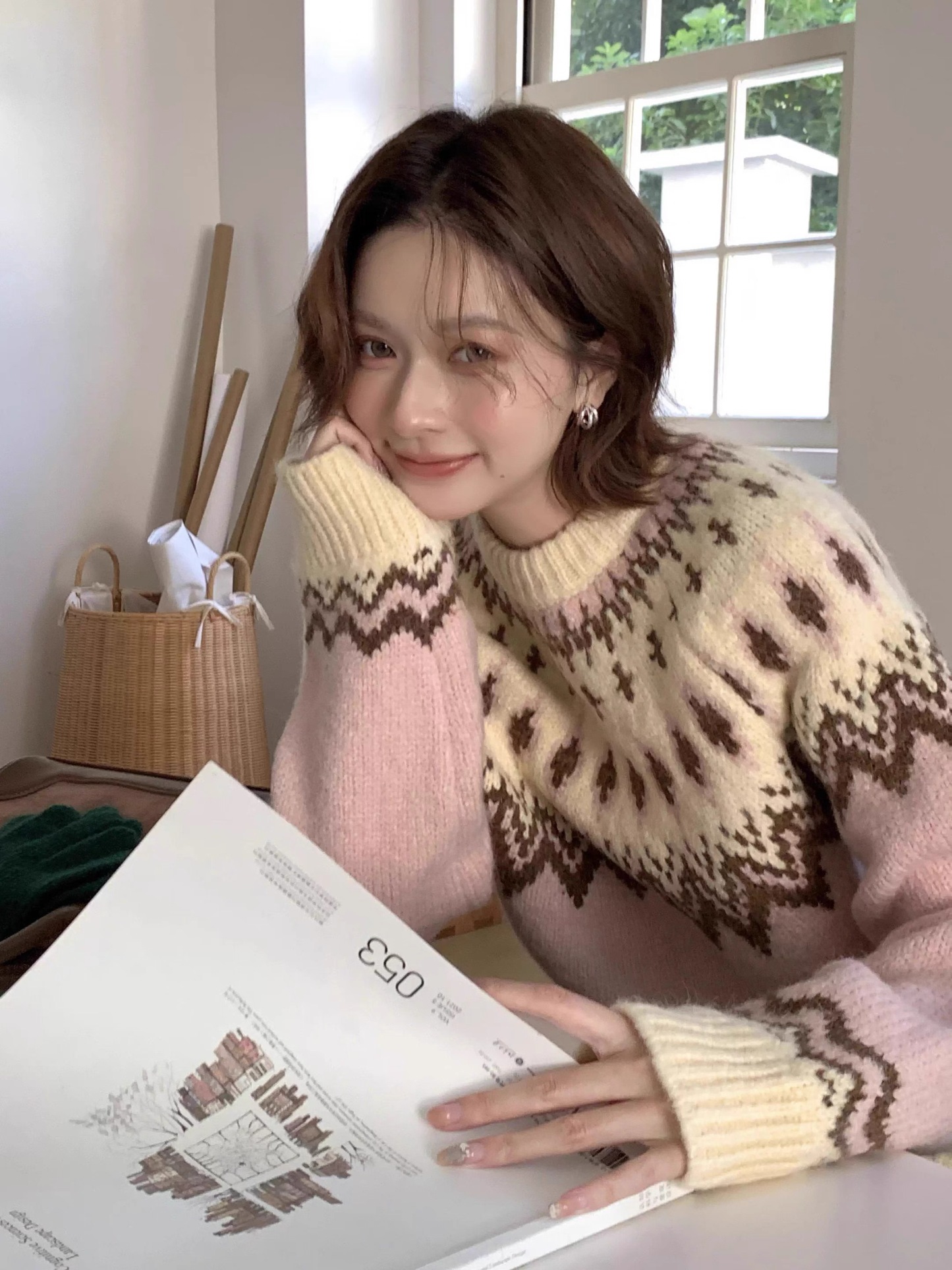 2026秋冬新款費爾島女款軟糯針織衫| 北歐復古慵懶風加厚套頭繡花毛衣