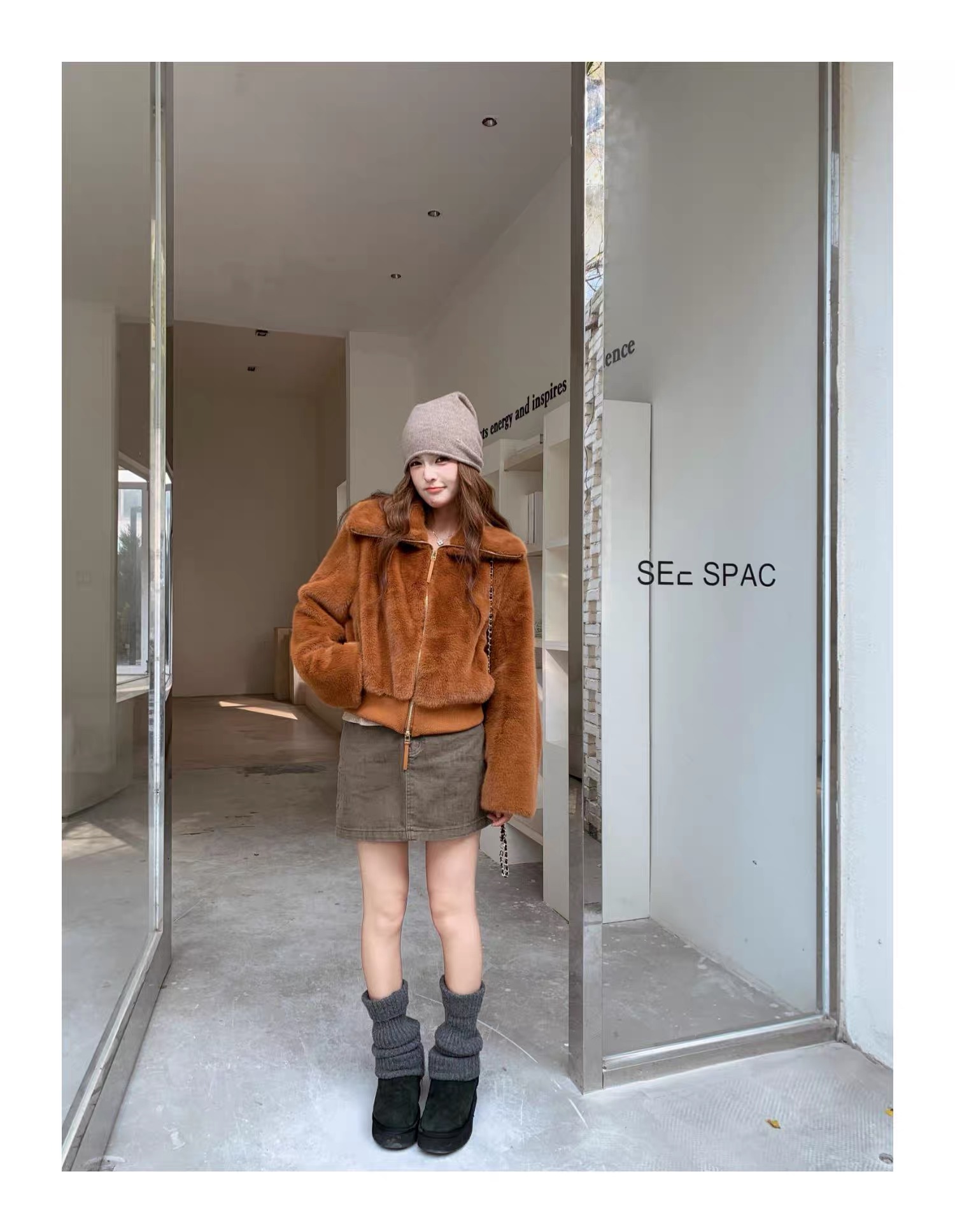 立領显高挑日系毛絨短版外套｜環保皮草加厚保暖小個子翻領外套 