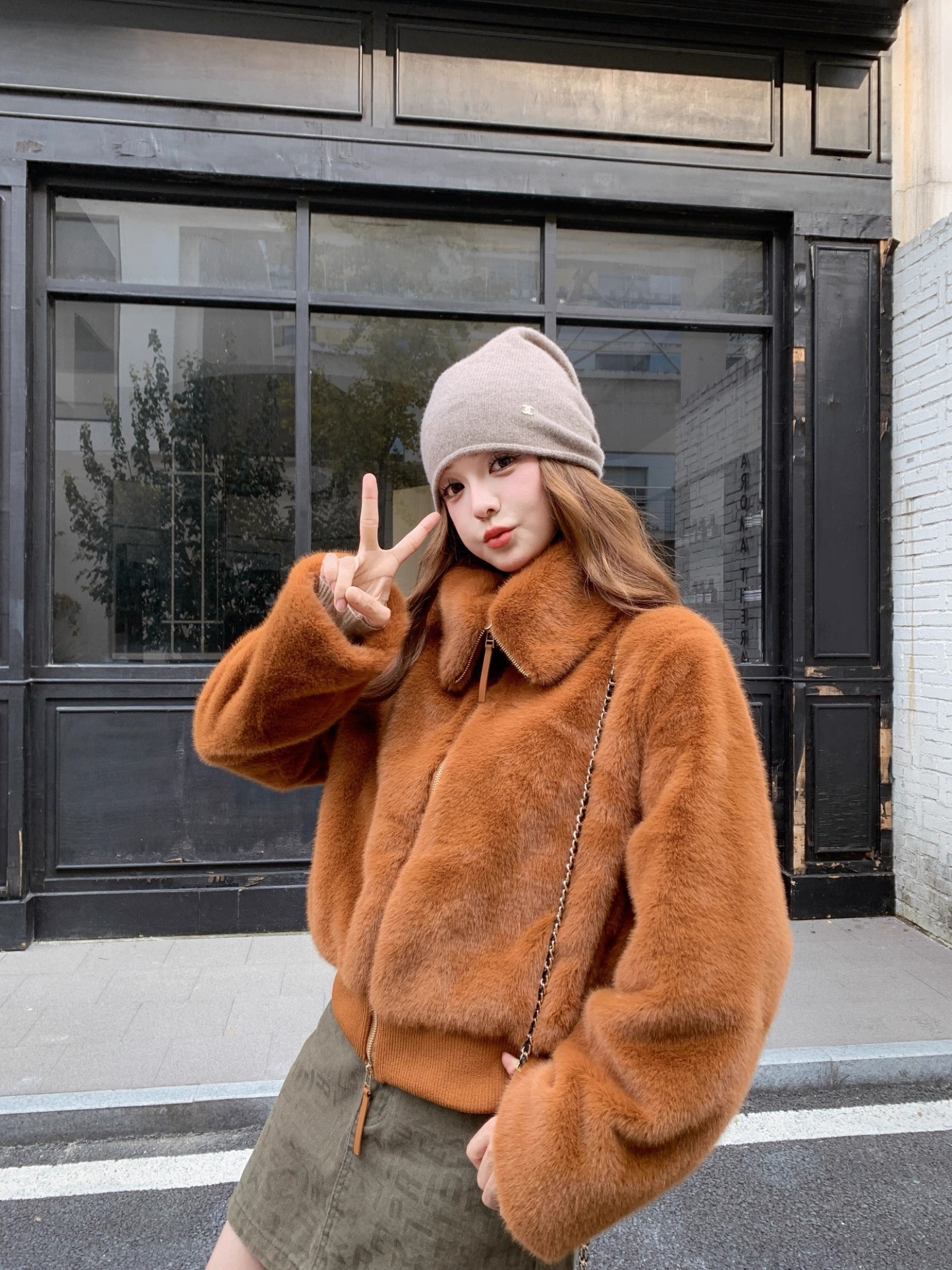 立領显高挑日系毛絨短版外套｜環保皮草加厚保暖小個子翻領外套 