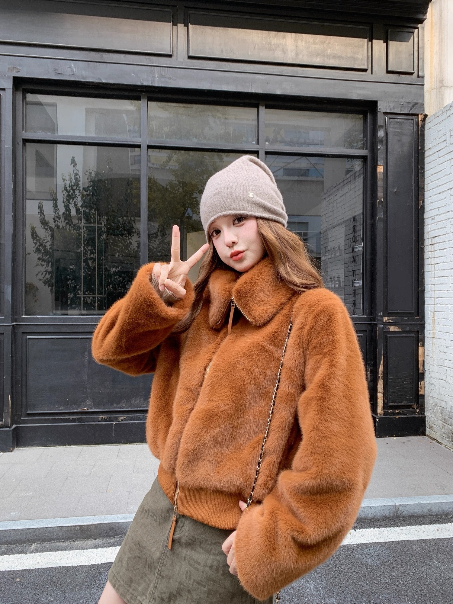 立領显高挑日系毛絨短版外套｜環保皮草加厚保暖小個子翻領外套 