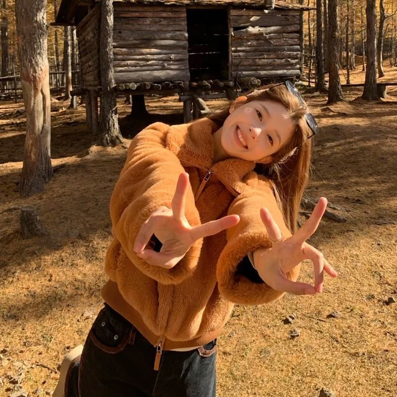 立領显高挑日系毛絨短版外套｜環保皮草加厚保暖小個子翻領外套 