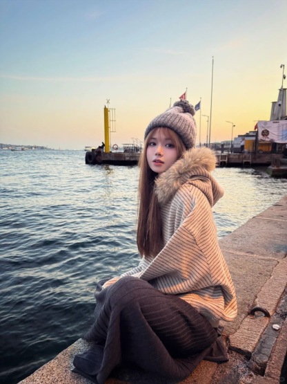 秋季新款寬鬆開衫外套 | 復古美式毛領條紋連帽拉鍊衛衣