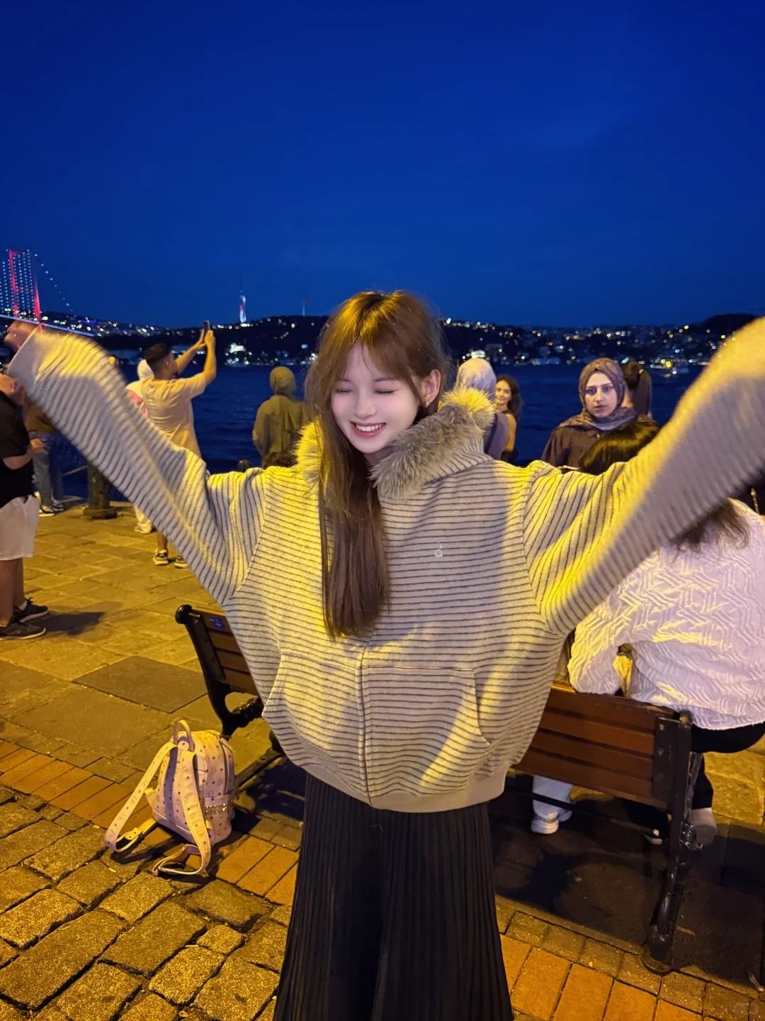 秋季新款寬鬆開衫外套 | 復古美式毛領條紋連帽拉鍊衛衣