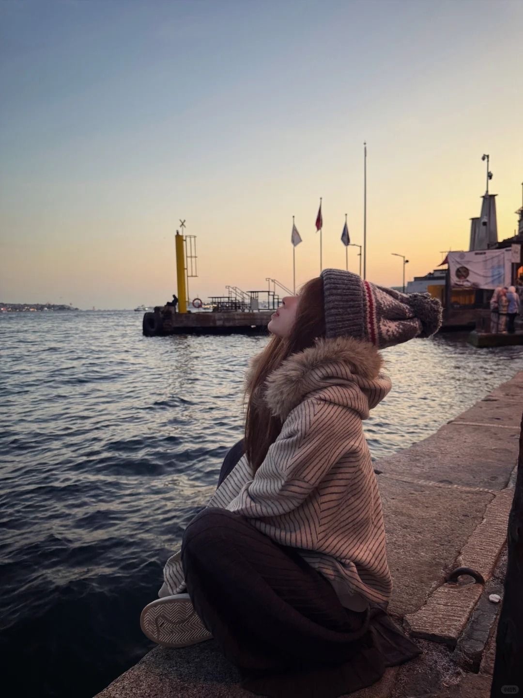 秋季新款寬鬆開衫外套 | 復古美式毛領條紋連帽拉鍊衛衣