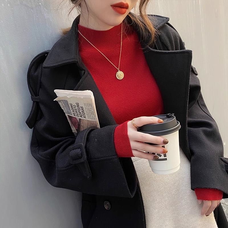 秋冬簡約半高領針織打底衫 | 軟糯洋氣修身長袖內搭毛衣