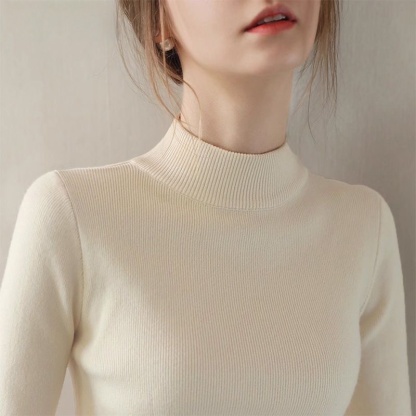 秋冬簡約半高領針織打底衫 | 軟糯洋氣修身長袖內搭毛衣