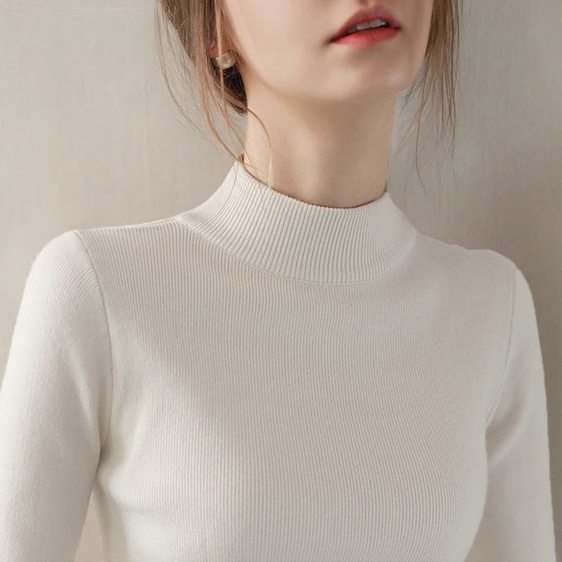 秋冬簡約半高領針織打底衫 | 軟糯洋氣修身長袖內搭毛衣