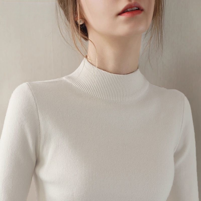 秋冬簡約半高領針織打底衫 | 軟糯洋氣修身長袖內搭毛衣
